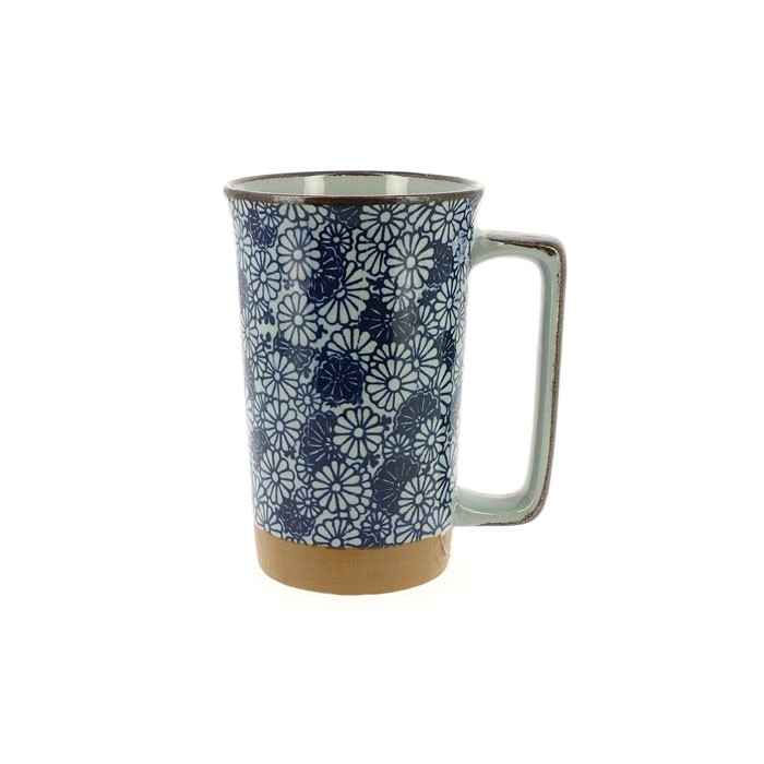 Mug japonais en céramique décoré de grandes fleurs bleues