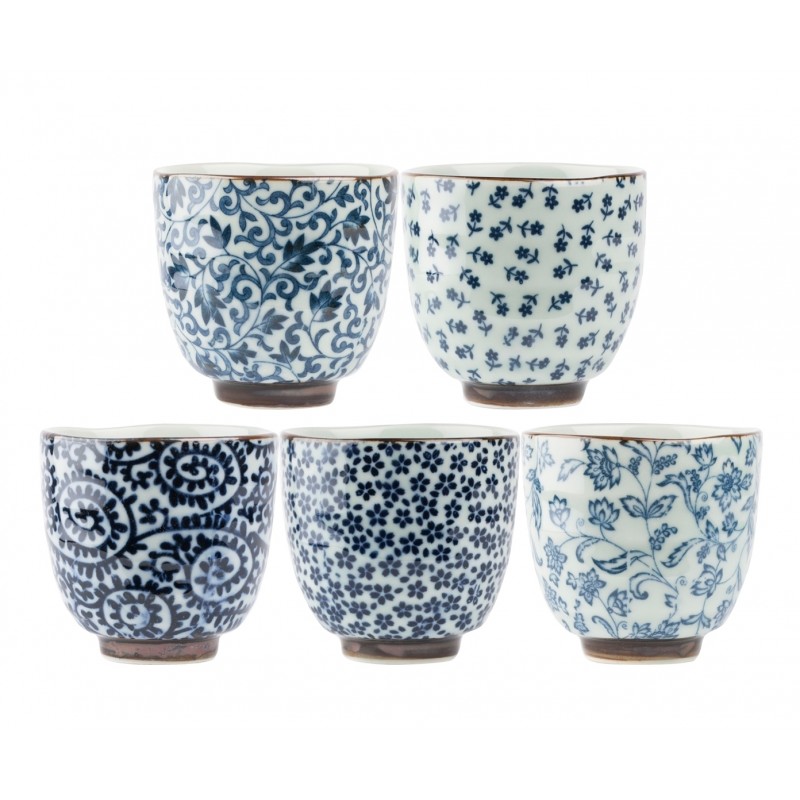 Set de 5 tasses à thé japonaises décorées de motifs traditionnels