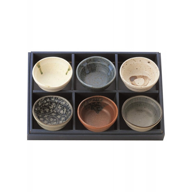 Set de 6 coupelles japonaises Yohen en céramique, aux couleurs variées et effets réactifs