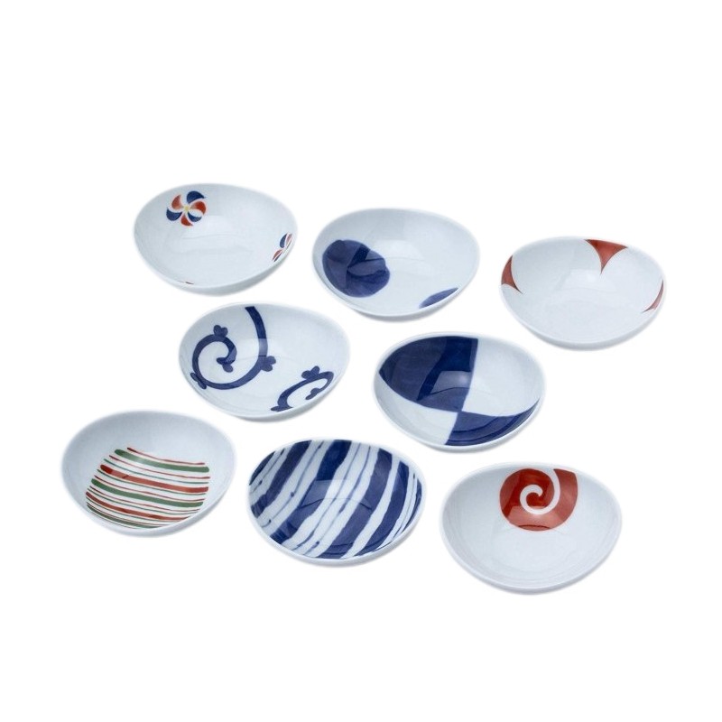 Set de 8 coupelles japonaises Sometsuke en céramique, décorées de motifs bleus traditionnels