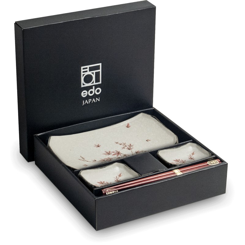 Set sushi japonais pour 2 personnes décoré de motifs feuilles d’érable en céramique