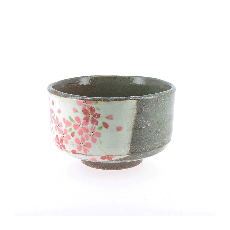 Bol à matcha japonais en céramique décoré de fleurs roses