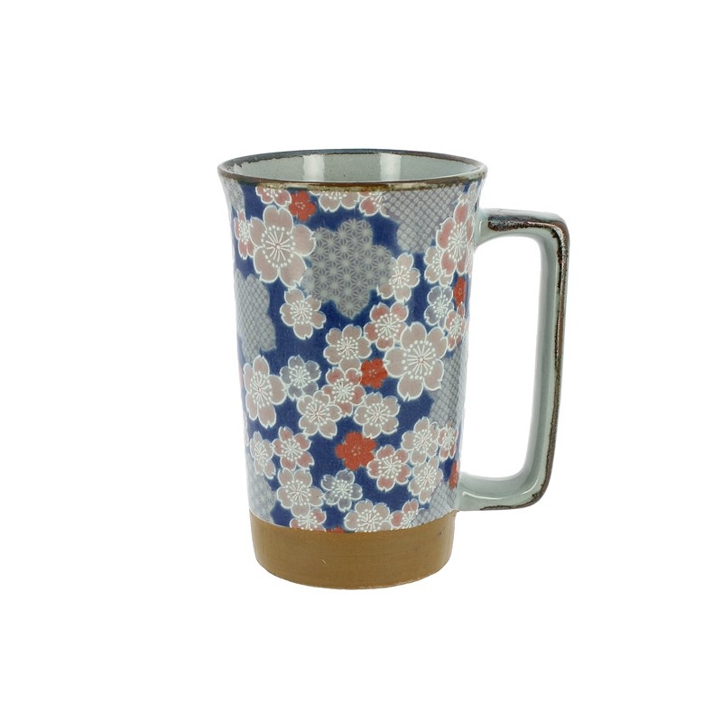 Grand mug japonais en céramique décoré de motifs floraux