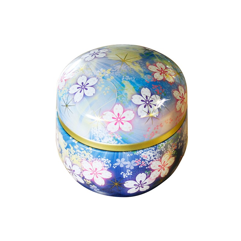 Petite boîte à thé japonaise en métal bleu verni, idéale pour conserver le thé en vrac