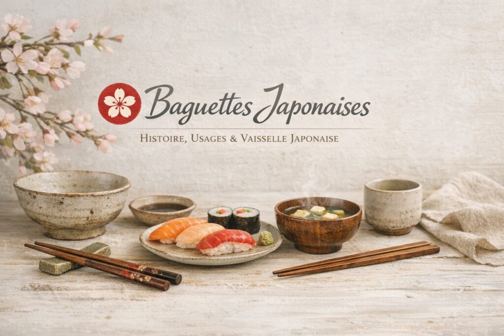 Baguettes japonaises posées sur un repose-baguettes, illustrant leur histoire, leurs usages et leur rôle dans la vaisselle japonaise