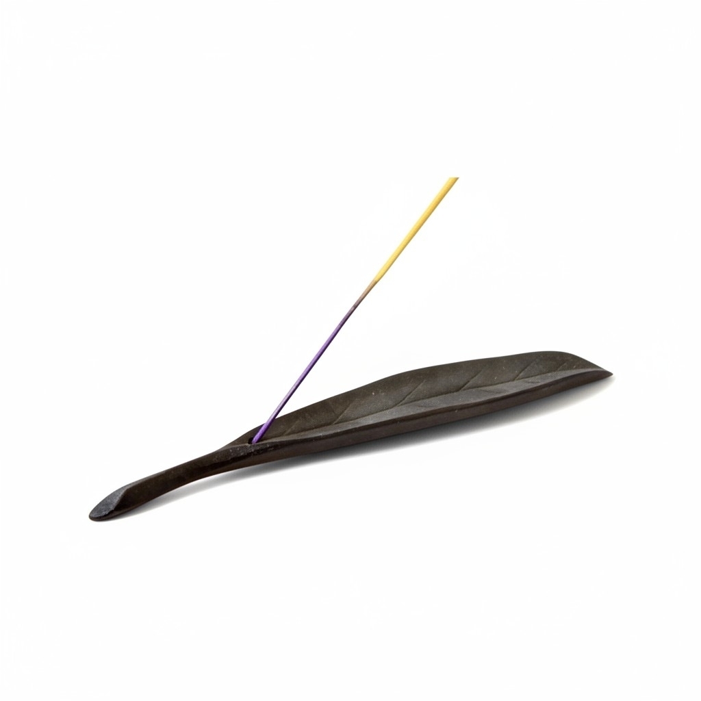 Porte‑encens japonais en fonte, forme de feuille longue, couleur noire