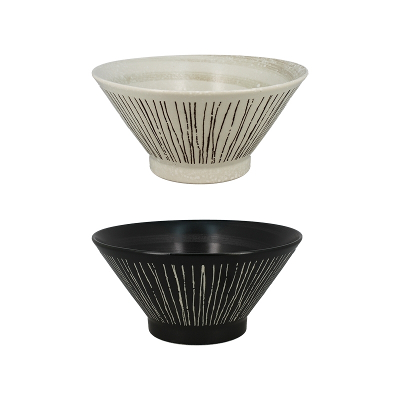 Set de 2 bols ramen japonais en céramique décorés du motif Hori Tokusa à lignes bleues