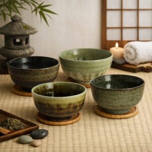 Set de 4 bols japonais vert et brun