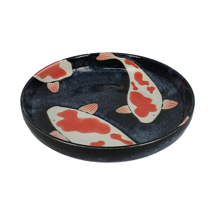 Assiette japonaise en céramique décorée d’une carpe Koi, diamètre 20,5 cm