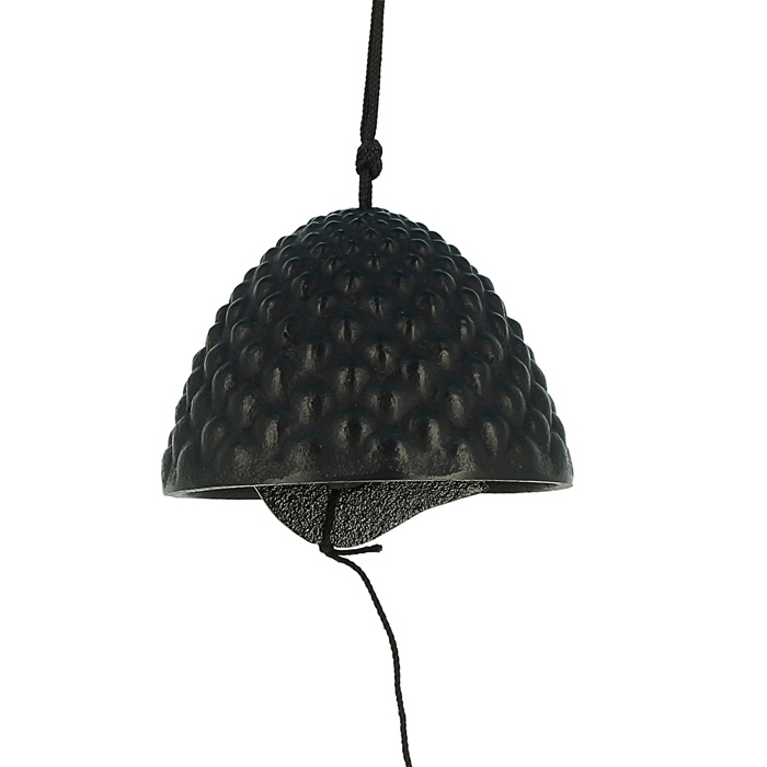 Clochette japonaise Furin en fonte noire avec motif Arare traditionnel