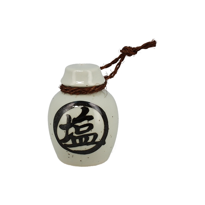 Salière japonaise en céramique décorée de motifs Kanji, comme dans les restaurants japonais