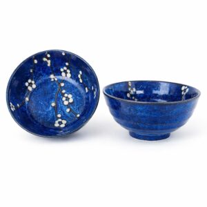 Set 2 bols bleus et fleurs de cerisier