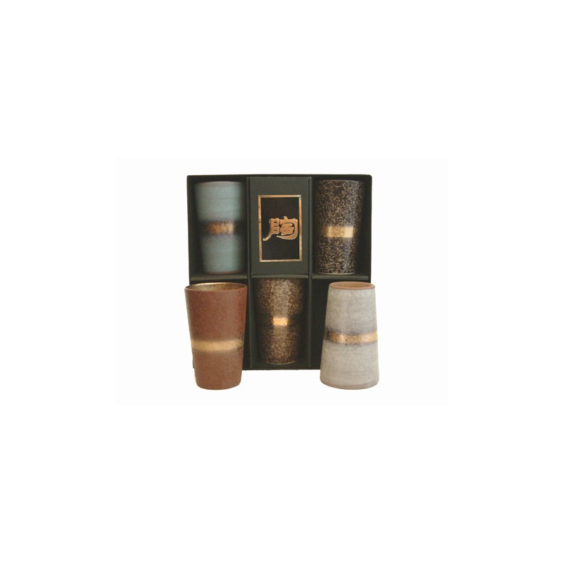Set de 5 mazagrans japonais en céramique, couleurs et motifs variés