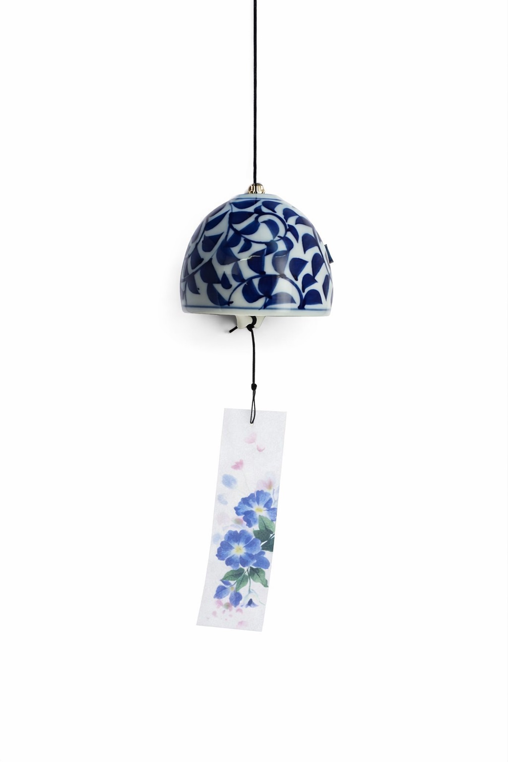Clochette japonaise Furin en porcelaine avec tanzaku suspendu, motif traditionnel