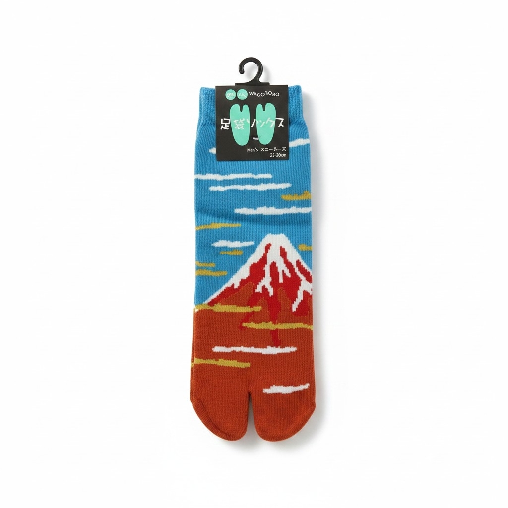Chaussettes tabi japonaises en coton avec motif Mont Fuji inspiré de la culture japonaise