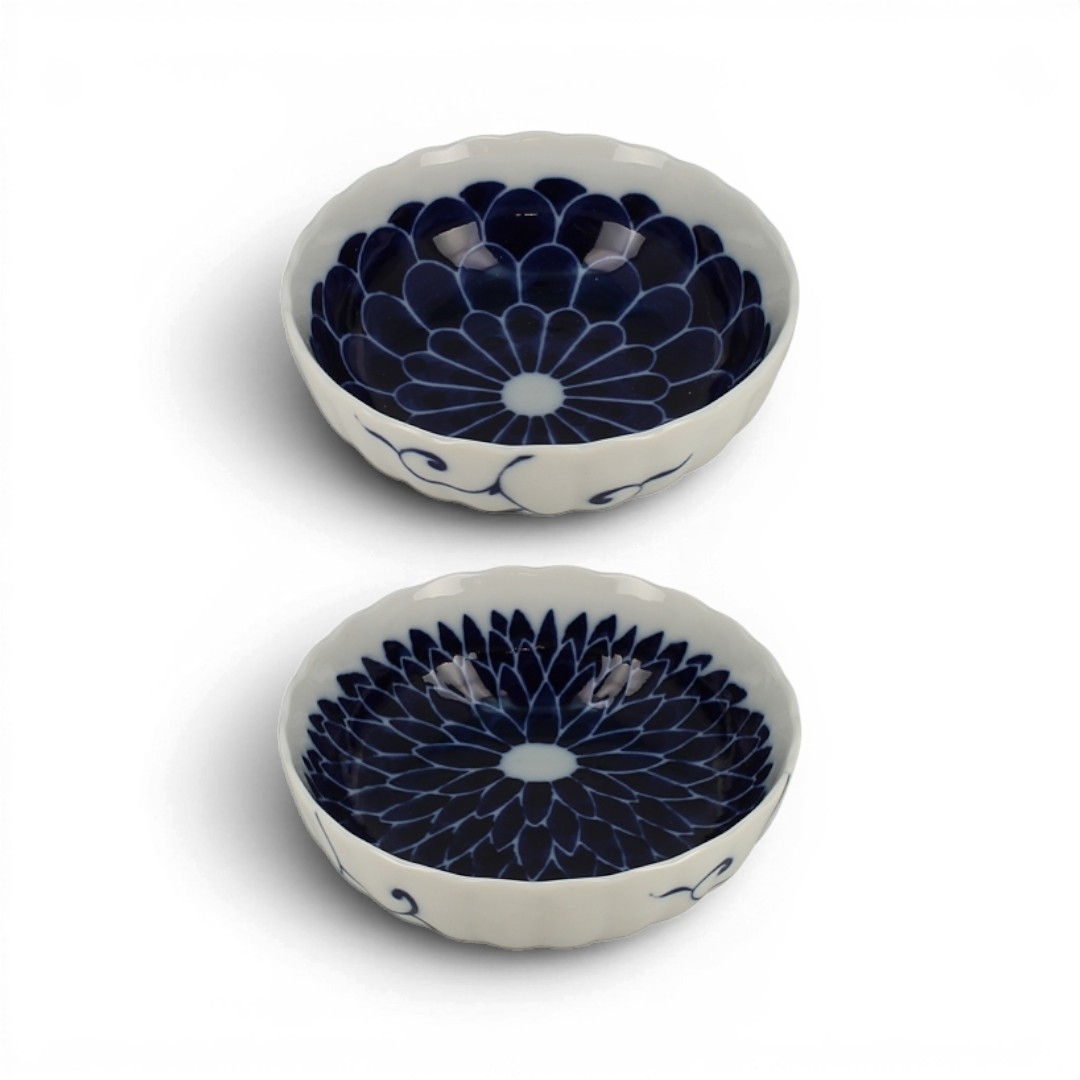 Set de 2 bols japonais fleur de lotus en porcelaine japonaise décorés de motifs floraux traditionnels