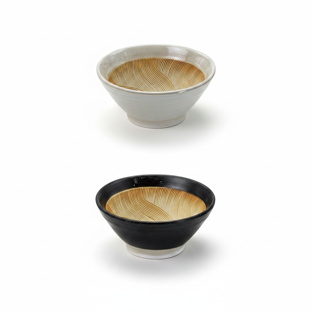 Set de 2 bols Suribachi noir et blanc en céramique japonaise traditionnelle avec rainures intérieures
